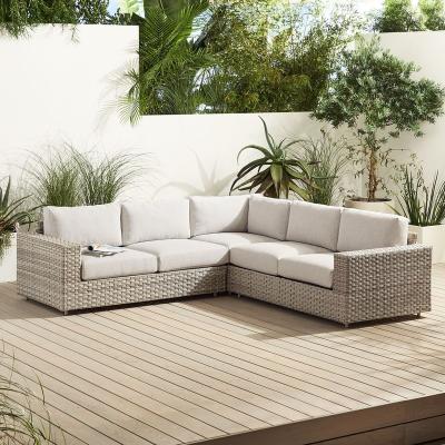 China Modern Luxury Outdoor Hotel Backyard Sofa Furniture Rattan Garden Set Villa Villa Aluminum Patio Wicker L Form Outdoor Sofa Set for sale