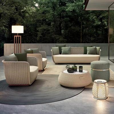 China Modern Luxury All Weather Outdoor Furniture Hotel Patio Rope Sofa Set Rope Weaving Garden Sofa Sets Backyard Aluminum Outdoor Sofa for sale