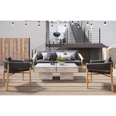 China Modern European Teak Frame Rope Woven Garden Sofa Sets Hotel Patio Garden Set Backyard Wooden Teak Home Furniture Outdoor Sofa for sale