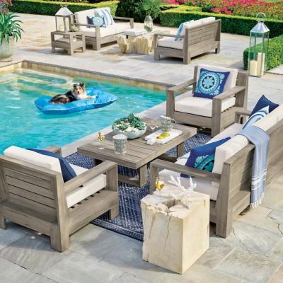 China Modern Luxury Outdoor Pool Furniture Customized Comfortable Wooden Sofa Set All Weathered Outdoor Garden Sofa Hotel Patio Teak Sofa for sale