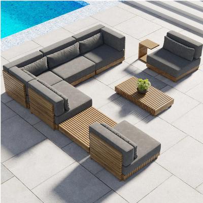 China Modern Luxury Waterproof Outdoor Teak Furniture Patio Garden Sofa Set Sectionals Sofa Pool Teak Deep Seating Solid Wood Outdoor Sofa for sale