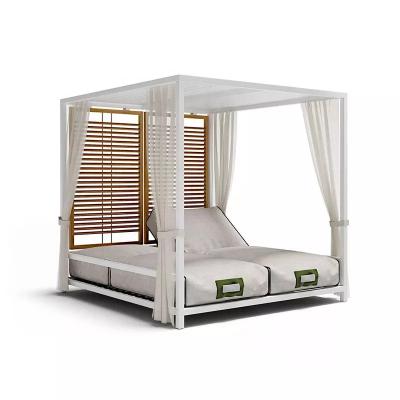 China Outdoor modern luxury poolside lounge bed teak back garden canopy bed and cabanas aluminum daybed with waterproof cushion for sale