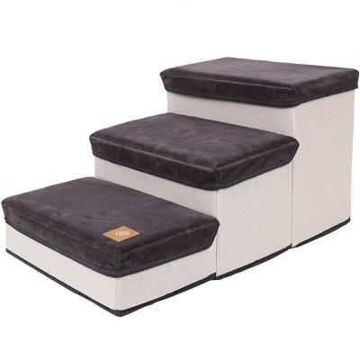 China Foldable Travel Dog Step Stair Pet Storage Pet Step for Couch Sofa with 3 Storage Boxes Universal Pet Safety Ladder for sale