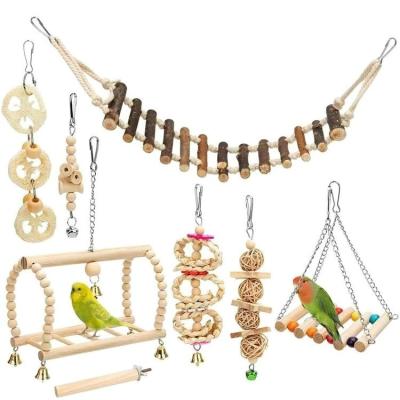 China Viable Bird Parrot Swing Chewing Toys Wooden Blocks Natural Parrot Cage Teasing Toys Best For Finch, Parakeet, Budgies, Cockatiels for sale