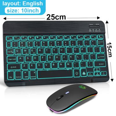 China Ultra Thin Spainsh Backlight Russian Keyboard Rechargeable Wireless RGB Keyboard and Mouse Pad for Tablet iPad Laptop for sale