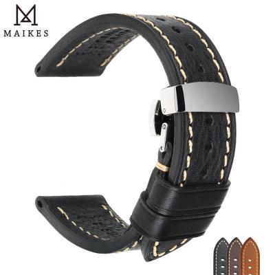 China MAIKES Leather Watch Strap Handmade Genuine Cow Leather Band With Butterfly Buckle Strap For MONTBLANC Tudor Watchbands for sale