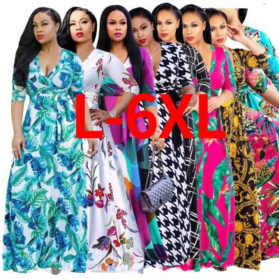 China Anti-wrinkle Europe and American Bohemian Copy Long Maxi Dress Women Floral V-neck Oversized Casual Dress for sale