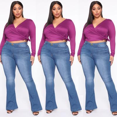 China 2021 QUICK DRY plus size women's high waist stretch denim bootcut pants slim women jeans denim for sale