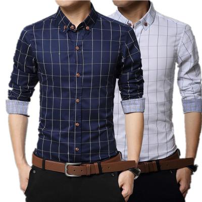 China Men's long-sleeved plaid shirt men's striped shirt new men's business casual anti-pilling 2020 season for sale