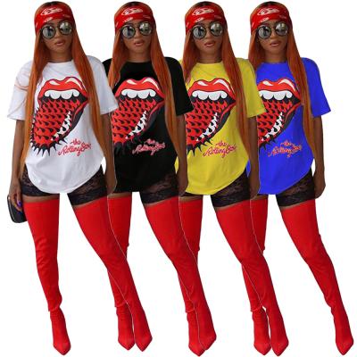 China 3XL Fashion QUICK DRY Womens Tops Red Tongue Printed Plus Size Women Wear T-shirt Blouses for sale