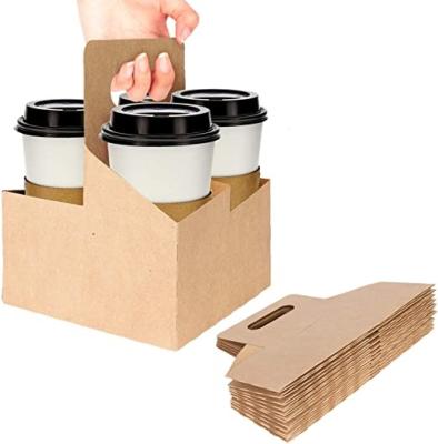 China Small 4/2 Cup Water-Repellent Kraft Cardboard Beverage Carrier with Convenient Handles for Hot or Cold Beverages for sale