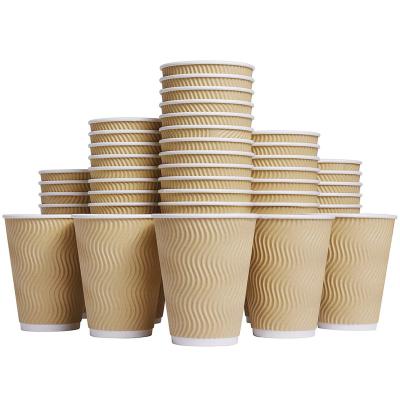 China Ripple Corrugated Wall Sleeve Disposable Insulated Drink Paper Hot Coffee Cups for sale