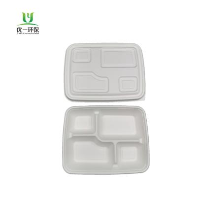 China Eco-friendly Recyclable Biodegradable Sugarcane Bagasse Tableware 4 Compartment Trays Disposable Food Container for sale