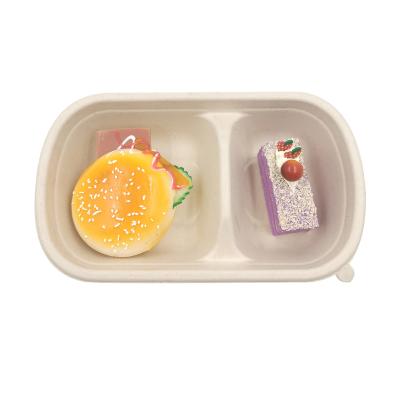 China 750ml 2 Compartment Luxury 100% Compostable Disposable Food Morden Bagasse Bagasse Take Out Container for sale