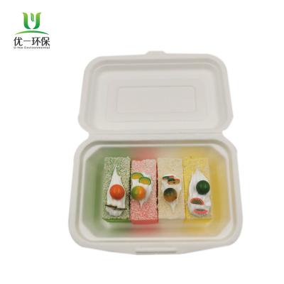 China 450ML Sugar Cane Water Repellent Disposable Bagasse Food Clamshell Containers Disposable Food Packaging Box for sale