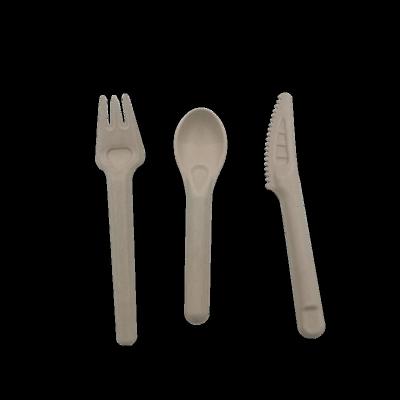 China Minimalist Disposable Biodegradable Bagasse Sugar Cane Compostable Tableware Set Cups Cutlery Spoon for sale