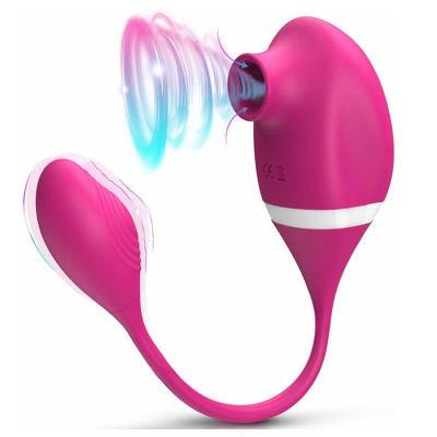 China Physical Vaginal Contraction 2 in 1 Double Head, Suck Egg Vibrator Silicone Jumping Egg 10 Frequency Masturbation for Lesbian Couples Flirting with My Mouth for sale