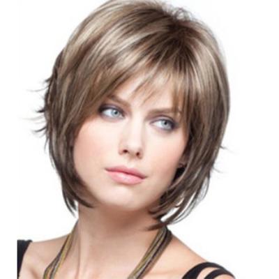 China Women's Brazilian Short Straight Remy Hair Wig Short Hair Synthetic Straight Hair Wig With Bangs for sale