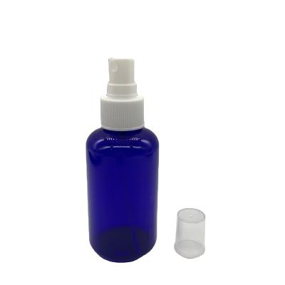 China Facial care 4oz Blue boston round plastic bottle empty refillable pet bottle with mist sprayer for sale