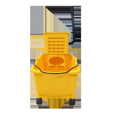 China 28QT 32L Durable Heavy Duty Yellow Side Wringer Commercial Combo Mop Bucket On Wheels For Industrial Floor Cleaning for sale