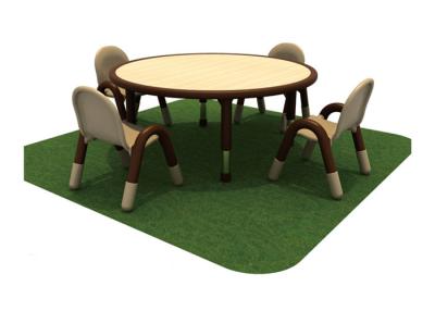 China Round Solid Wood Children Table And Chairs With Adjustalbe Stainless Steel Legs for sale