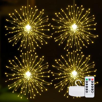 China Firework Christmas Fireworks Lights LED Copper Wire Starburst String Lights 8 Modes Battery Operated Fairy Lights With Remote for sale