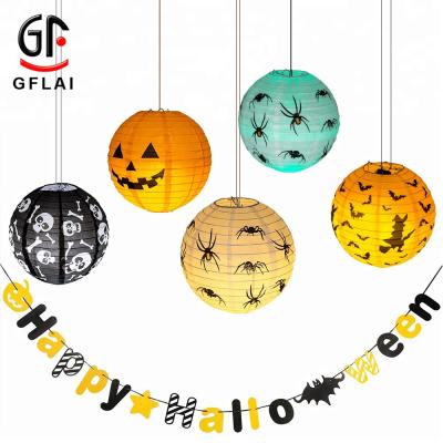 China Rice paper + steel wire + electronic components 2020 new products around 8 inch paper lantern with LED for Halloween decoration for sale