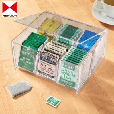 China Sustainable Tea Bag Storage Clear Vision Organizer 6 Compartment Box for sale