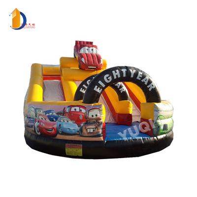 China Amusement Park 0.55mm Material PVC Cartoon Car Racing Slide, Hot Selling Inflatable Car Slide for sale