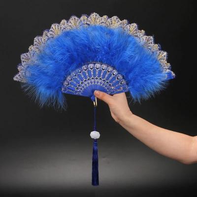 China 2022 China Feather Folding Fan Japanese Sweet Fairy Girl Court Dance Dark Gothic Hand Fan With Gift Wedding Party Pendant Decoration for sale