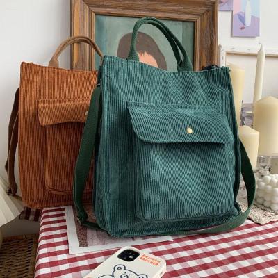 China 2020 Fashion Wholesale Corduroy Shoulder Bag Women Vintage Shopping Bag Zipper Student Bookbag Handbags Casual Tote With Outside for sale