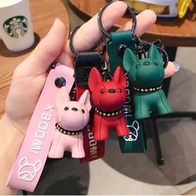 China Custom Design Wholesale Style Mens Car Punk French Bulldog Key Chain PU Leather Dog Keychains Fashion For Women Bag Jewelry Trinket Pendant Key Cha for sale