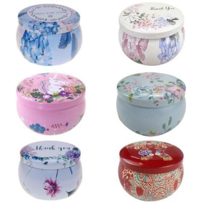 China Religious Activities Wholesale 6 PCs Metal Round Candle Tin Box Jars Seamless Coffee Flower Tea Candy Gift for sale