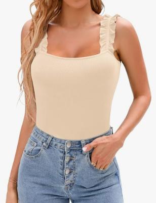 China QUICK DRY Custom Women's Sexy Vest Square Collar Pleated with Ribbed Knit Tight Elastic Sleeveless Shirt for sale