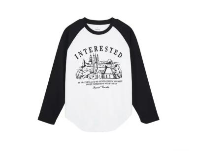 China Other Custom Letter-Printed Splice Color Crew-Neck Pullover Long-Sleeved T-Shirt for sale