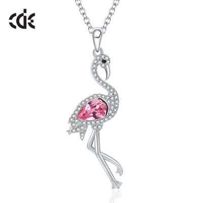 China Cute Bird Crystal Stone Jewelry Pink Flamingo Necklace For Women for sale