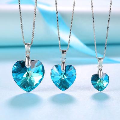 China 2021 Cute Crystal Collana 925 Sterling Silver Necklace Heart Jewelry for sale