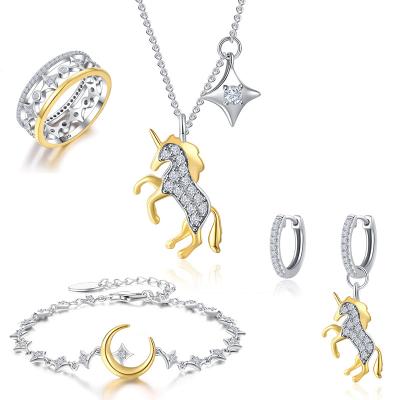 China Vintage CDE Fashion Lovely Unicorn Necklace Bracelet Earrings Ring Jewelry Set For Women And Kids for sale