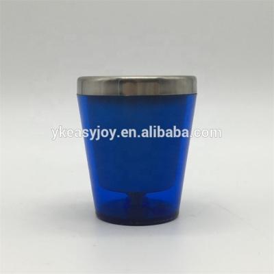 China Sustainable 2OZ/60ml Stainless Steel Cocktail Drinking Double Walls Shot Glass With Plastic Shell+Customized Printing Logo for sale