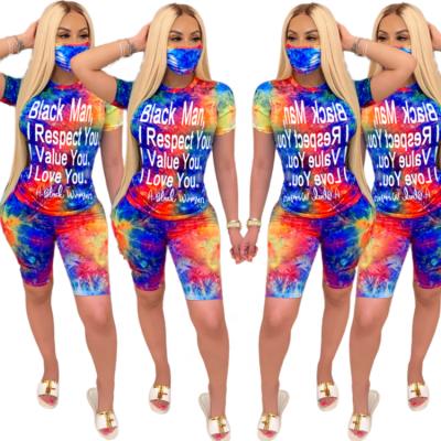 China QUICK DRY 2021 Letter Printing Tie Dye Two Piece Half-Sleeved Street Women's Shorts Suit for sale