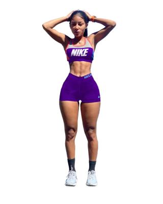 China Plus Size Fashion Casual Sportswear Letter Printed Solid Color Bra And Shorts Two Piece Suit for sale