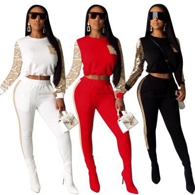 China Plus size women's clothing autumn and winter 2021 new arrivals sheath long sports sequined women's pants set nightclub two-piece clothes for sale