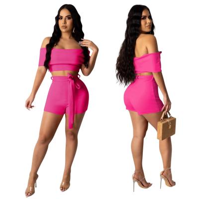 China New 2021 summer and autumn plus size women's clothing solid color wrapped nightclub two-piece suit women's strapless chest shorts pants set for sale