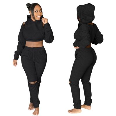 China New Plus Size Women's Clothing Drop Shoulder Sheaths Full Circle Zipper Hooded Sweater Suit, Thickened Sweater Cloth Pants Two Piece Set for sale