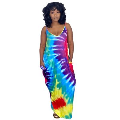 China 2021 New Summer Anti-static Women's Clothing Tie-Dye Color Camisole Beach Casual Dress for sale