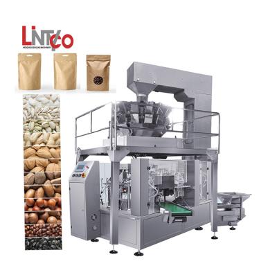 China Automatic Food Nitrogen Stream Granule Grain Sachet Seeds Peanuts Popcorn Snacks Doypack Rotary Packaging Machine for sale