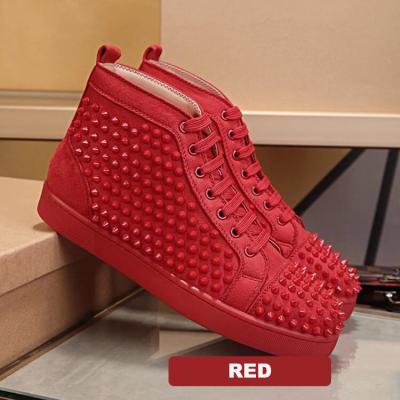 China Luxury Brand Designer Nightclub Dress Leather Shoe Women Party Rivets Casual Sneakers Flat Red Rhinestones Flat Bottom Shoes For Men 35-46 for sale