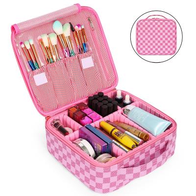 China Custom Logo Large Capacity Rose Pink PU Travel Makeup Organizer Bag For Women Cosmetic Bags And Cases for sale