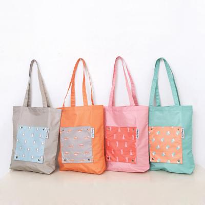 China Eco-Friendly Wholesale Custom Lady Large Handbag Fashion Shopping Bag Nylon Reusable Foldable Tote Bag for sale