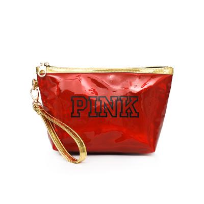 China Large Capacity Wholesale Simple Fashion Laser Cosmetics Big Bag Women Make Up Purse Waterproof Black Pink PU Travel Makeup Bag With Handle for sale